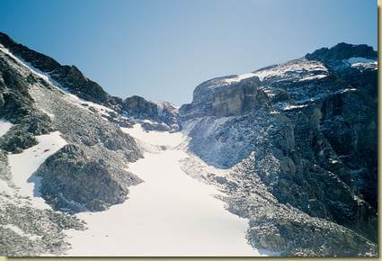 il canale che sale alla sella 3022 m. dal versante Svizzero