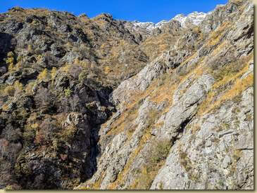 a sinistra del canale in alto, le piante indicano il luogo dove si trova l'Alpe Lanciareccio