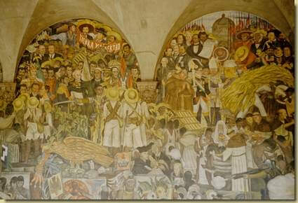 Citt&agrave; del Messico - Palazzo Nazionale, i murales dipinti da Diego RIvera negli anni '30 raffiguranti la storia del Messico 